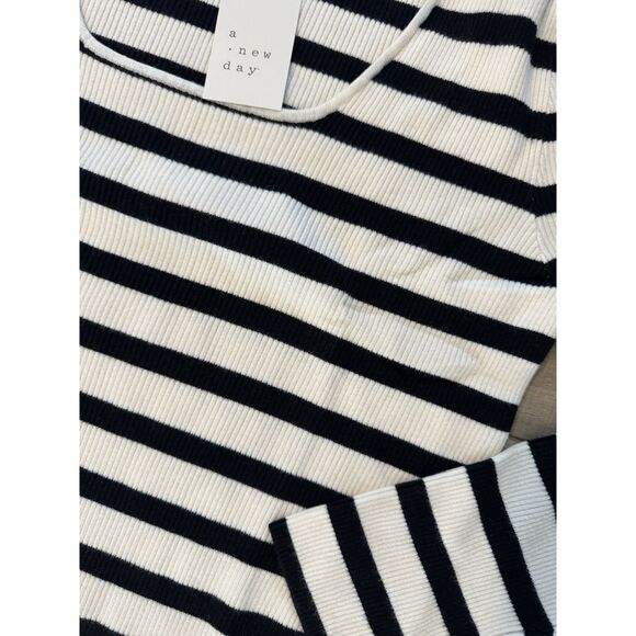 A New Day Women's Square Neck Pullover Sweater Black/Cream Striped 3x NWT Ribbed - Picture 3 of 3
